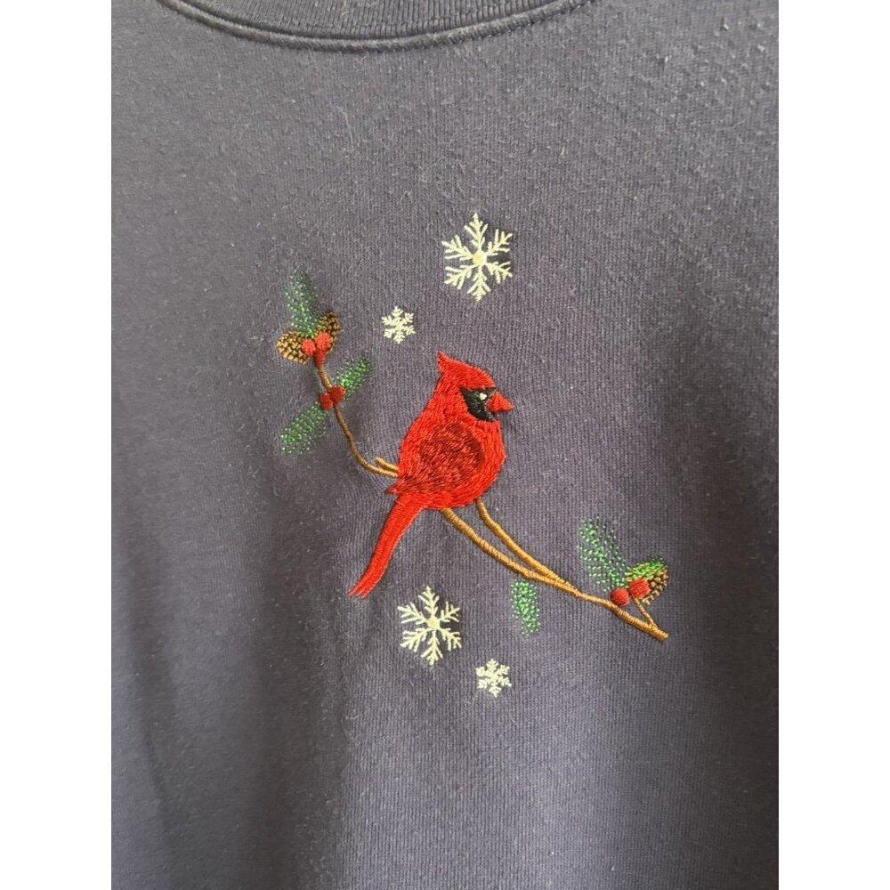 Vintage Embroidered Cardinal Winter Snowflake Purple Sweatshirt Petite Large - Picture 3 of 12